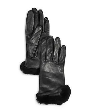 UGG Women's Shearling Trim Leather Gloves