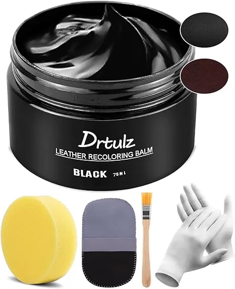 drtulz Black Leather Recoloring Balm, Leather Color Restorer Conditioner, Leather Repair Kits for Vinyl Furniture, Sofa, Car Seats, Shoes - Repair Leather Color on Faded & Scratched Leather Couches