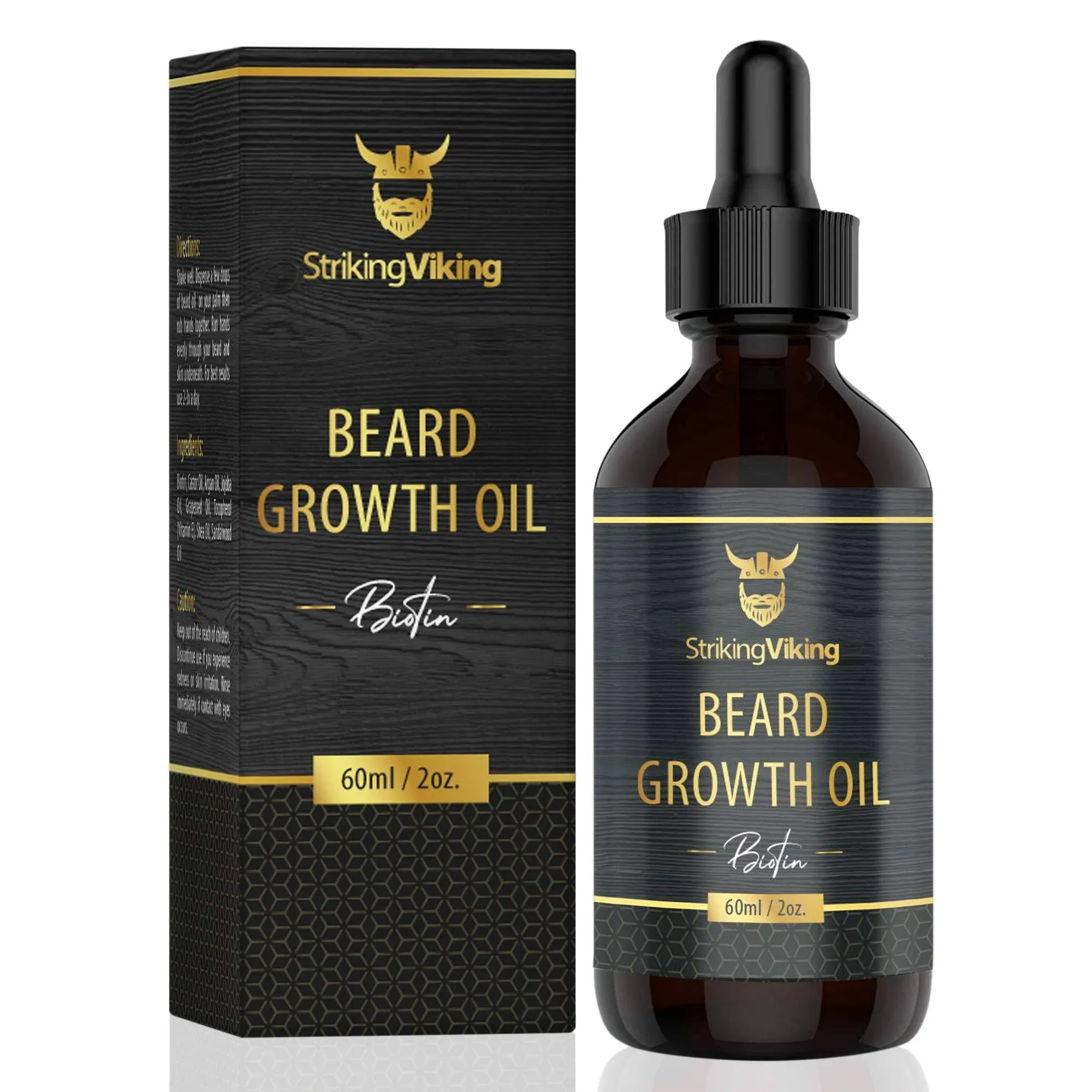 Striking Viking Beard Growth Oil with Biotin – Thickening and Conditioning Beard Oil - All Natural Beard Growth Serum Promotes Facial Hair Growth for Men, Sandalwood