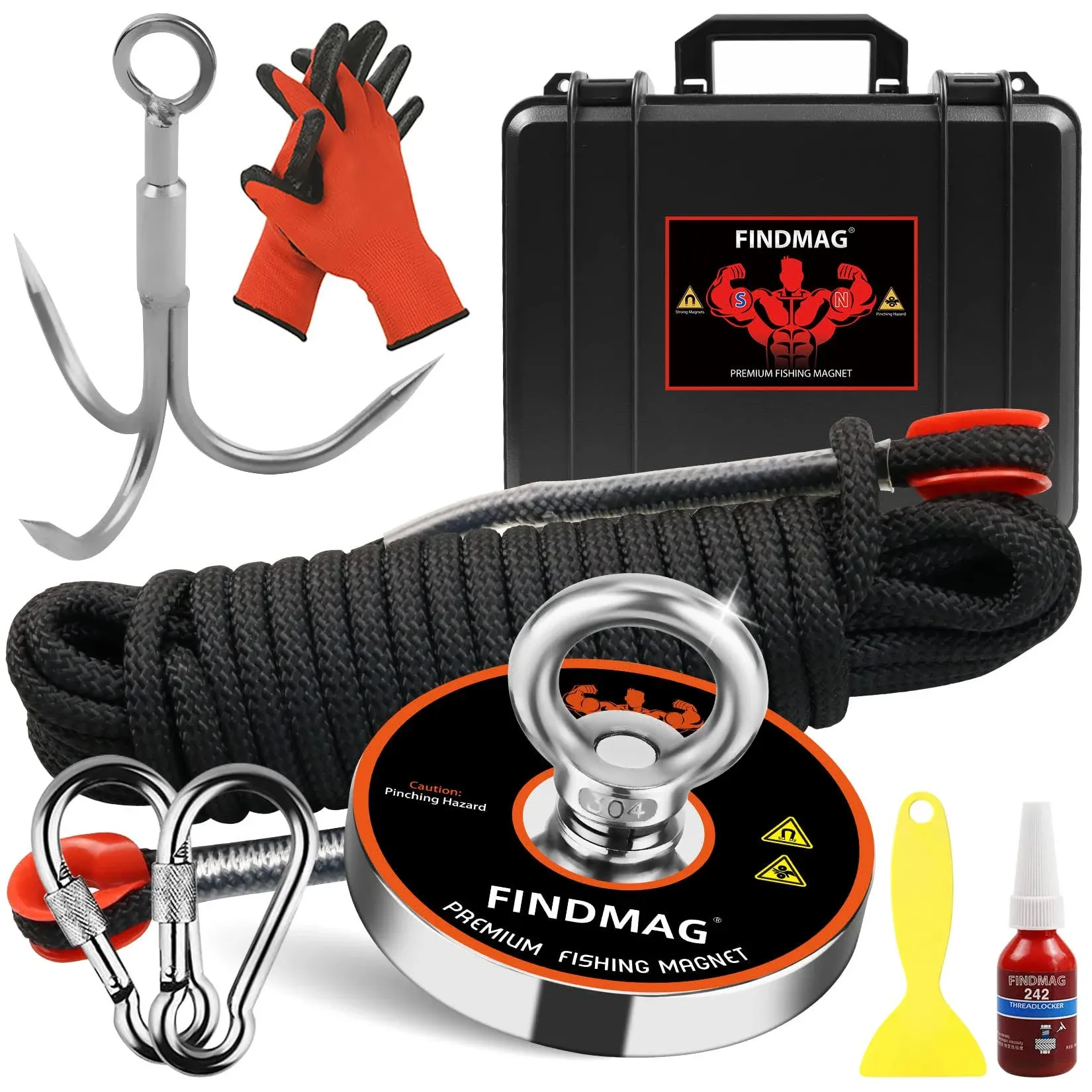 FINDMAG Magnet Fishing Kit with Case Fishing Magnets 1000 lbs Pulling Force Super ...