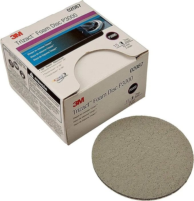 3M Trizact Hookit Foam Disc, 02087, 3 in, P3000, 15 discs per carton