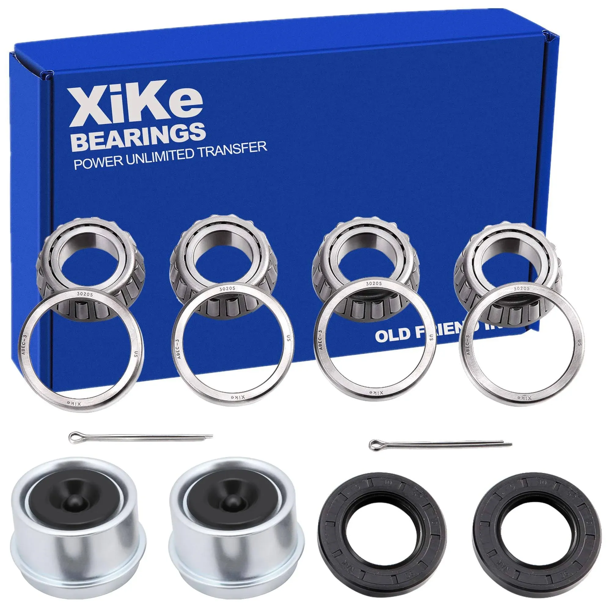 XiKe 2 Set Fits for 25mm Axles Trailer Wheel Hub Bearings Kit, 30205 Bearings and Seal TC 30x52x10mm, Rotary Quiet High Speed and Durable, Include Dust Cover and Cotter Pin.