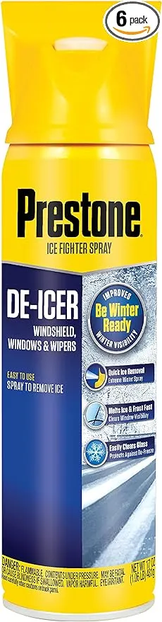 Prestone AS244 De-Icer for Windshield, Windows, and Wipers, 17 oz. Aerosol, 6 Pack