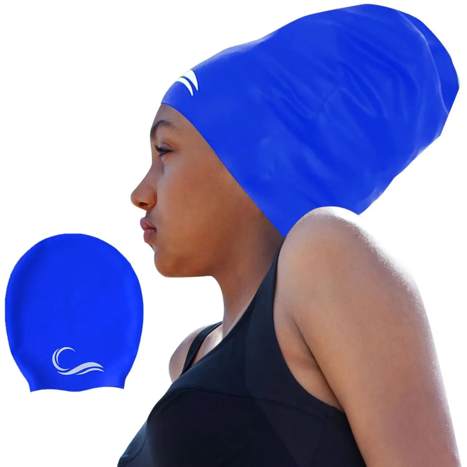 Silicone Swim Cap (Check Size Before Buying) - Waterproof Black, Red & Blue Swim Cap