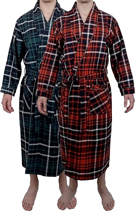 Andrew Scott Mens 2 Pack Long Sleep -Sauna Robe / 100% Cotton Flannel Brush Warm Bathrobe