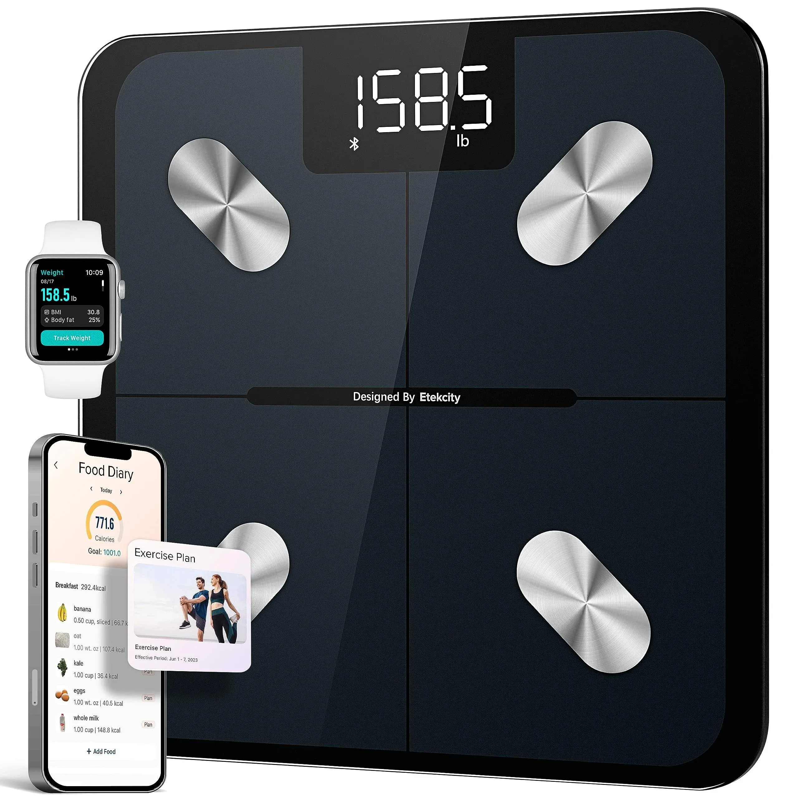 Etekcity Smart Scale for Body Weight and Fat Percentage, Digital Bathroom Accurate Weighing Machine for People's Bmi Muscle, Bluetooth Electronic Body Composition Monitor Syncs with App, 400lb