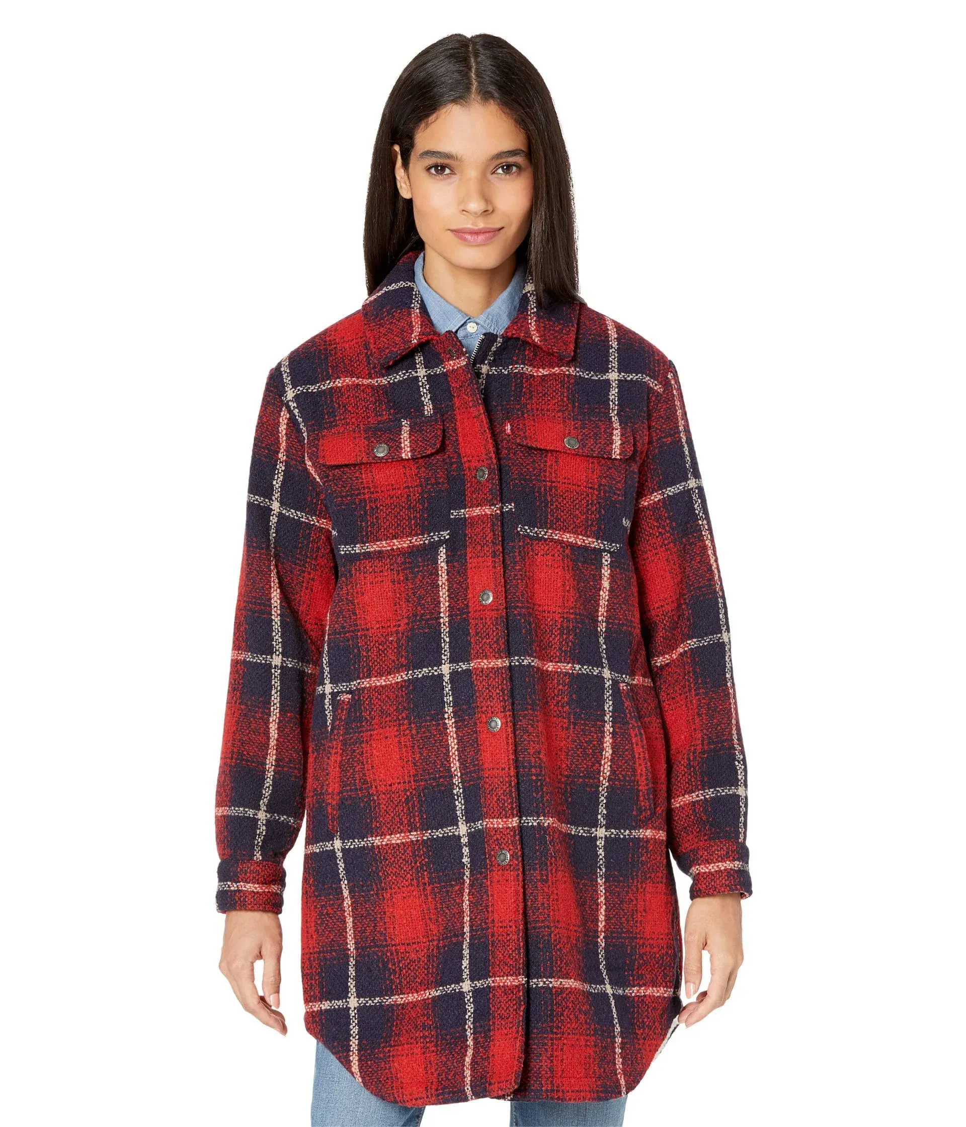 Levi Strauss Trendy Red Navy Plaid coat or Shirt Jacket