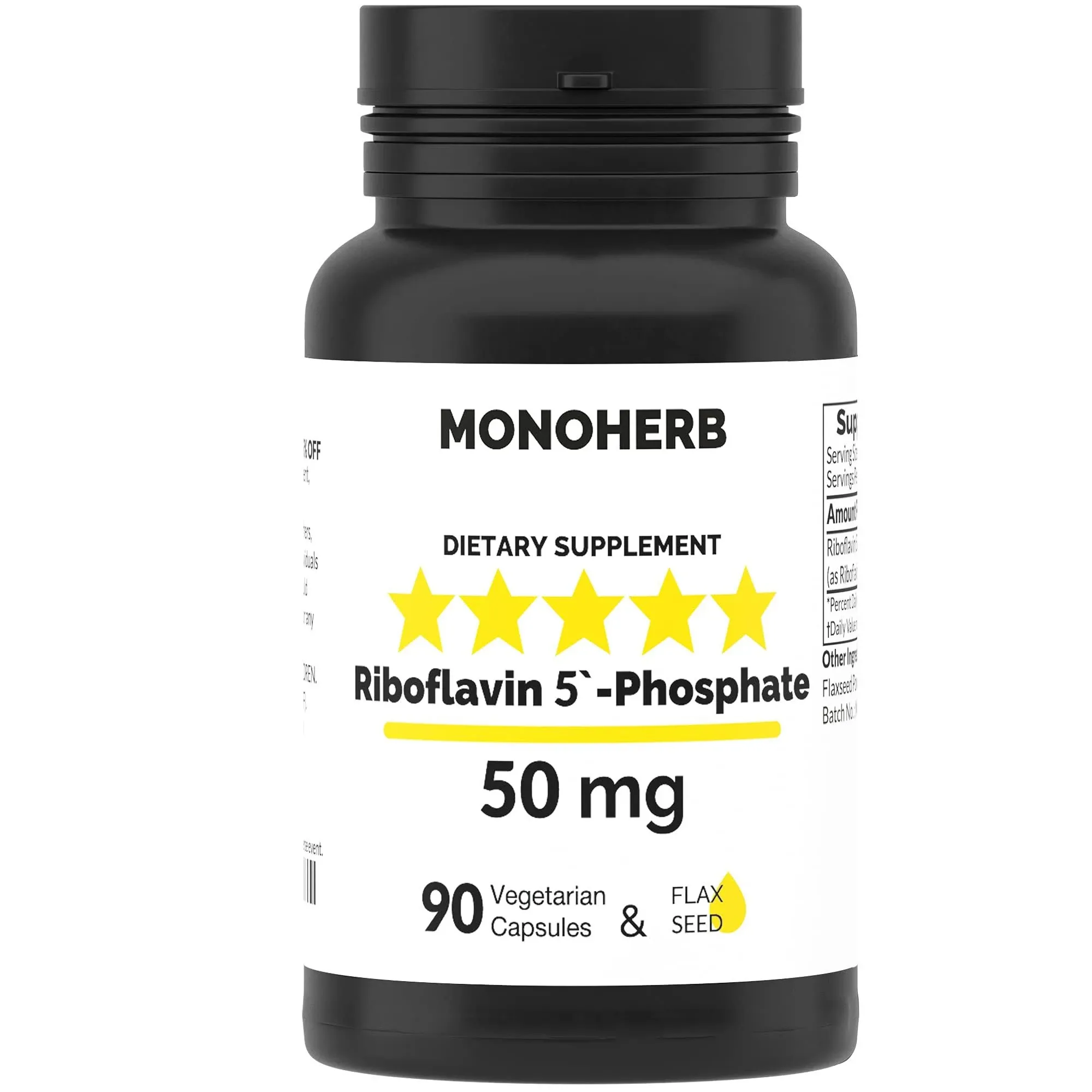 MONOHERB Riboflavin 5'-Phosphate 50 mg - 90 Vegetarian Capsules - Bioactive ...