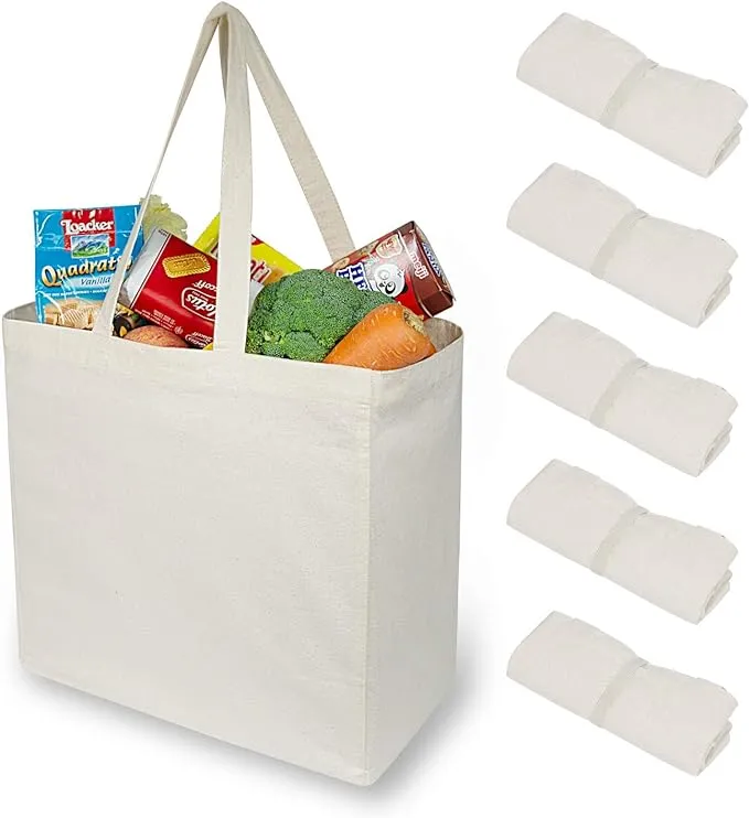 TOPDesign 6-Pack Reusable Grocery Shopping Totes, Foldable Canvas Bags