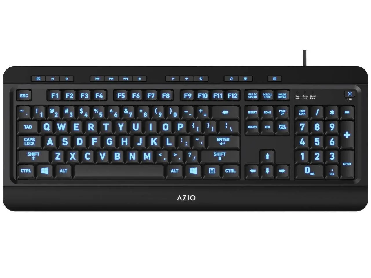 Azio Große Drucktastatur – USB-Computer-Tastatur mit 3 austauschbaren Hintergrundbeleuchtungsfarben (KB505U)