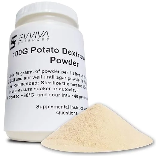 Potato Dextrose Agar Powder 100 Grams - Evviva Sciences - Makes 100-125 Premium Agar Petri Dishes - Premium Performance - Excellent for Mold & Fungus - Great for Mushrooms & Science Projects