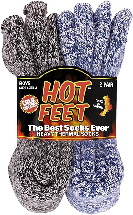 Hot Feet Boys and Girls 2 Pack Heavy Thermal Socks - Traps in Warmth – Kids Thick ...