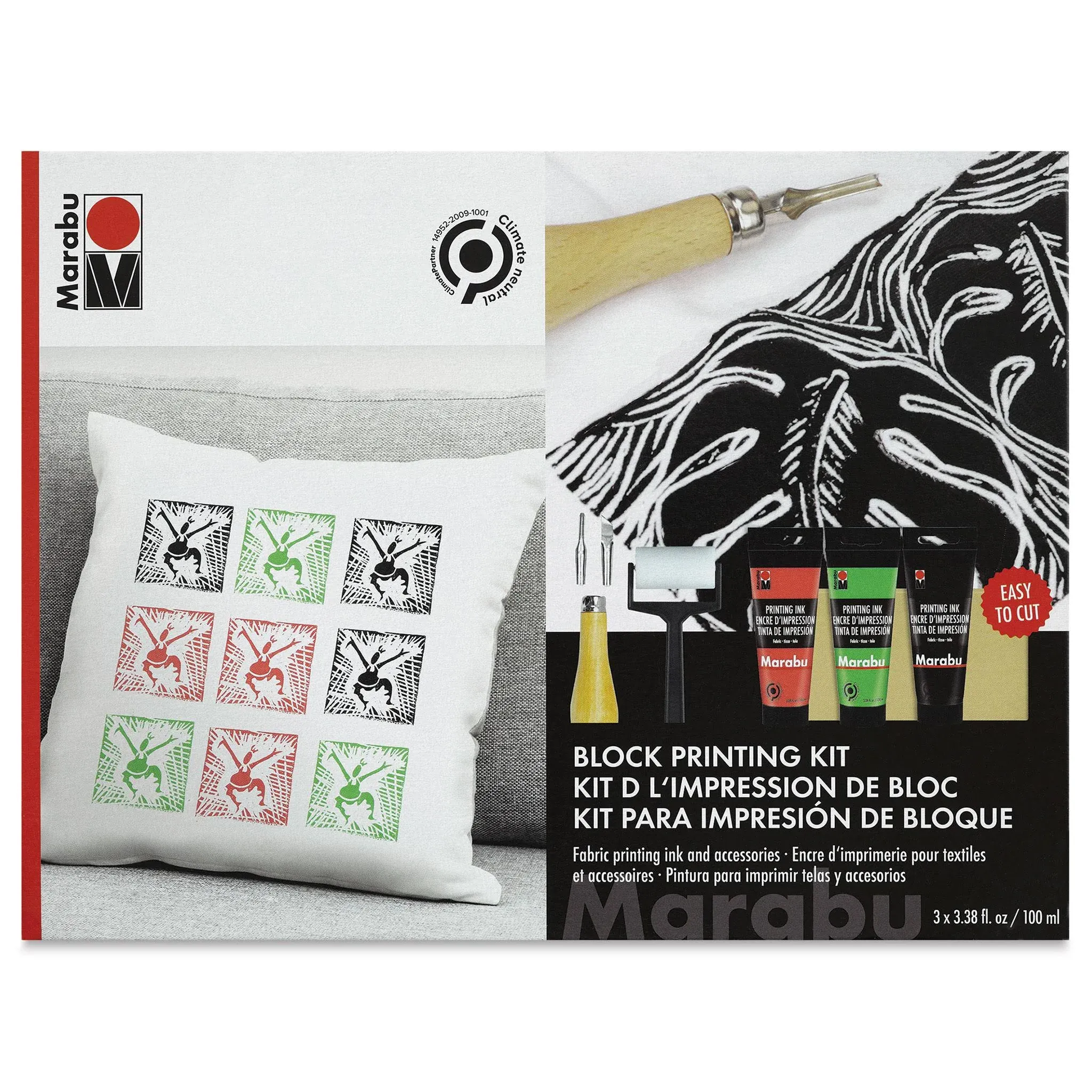 Marabu Block Printing Kit - Linocut Kit with 3 x 100ml Block Printing Ink, Cutter ...