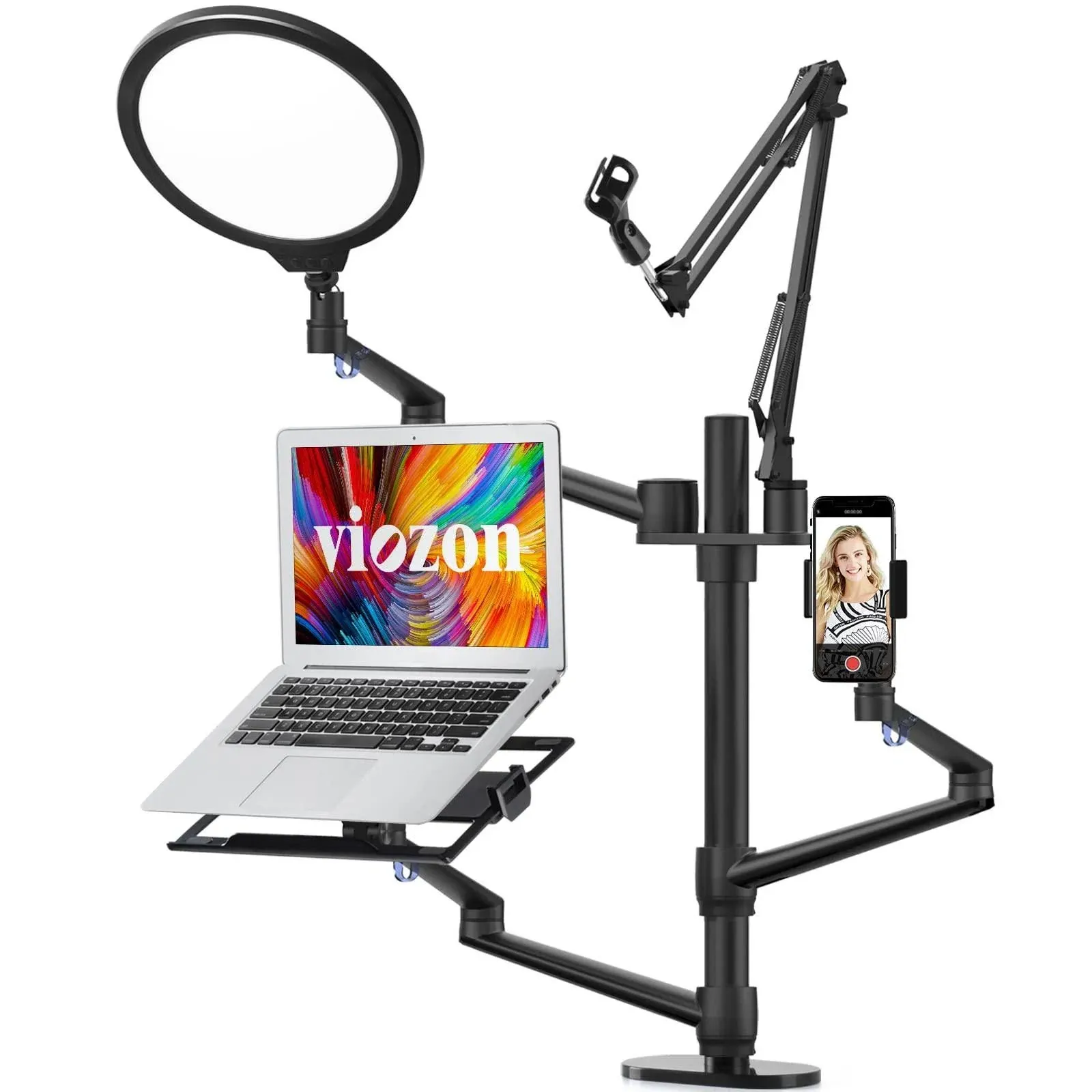 Viozon Selfie Desktop Live Stand Set 6-in-1 10" LED Ring Light Microphone Mount ...