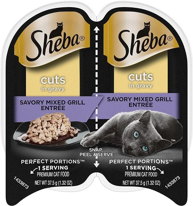 Sheba Perfect Portions Cat Food, Premium, Savory Mixed Grill Entree, Cuts in Gravy - 2 pack, 1.3 oz servings