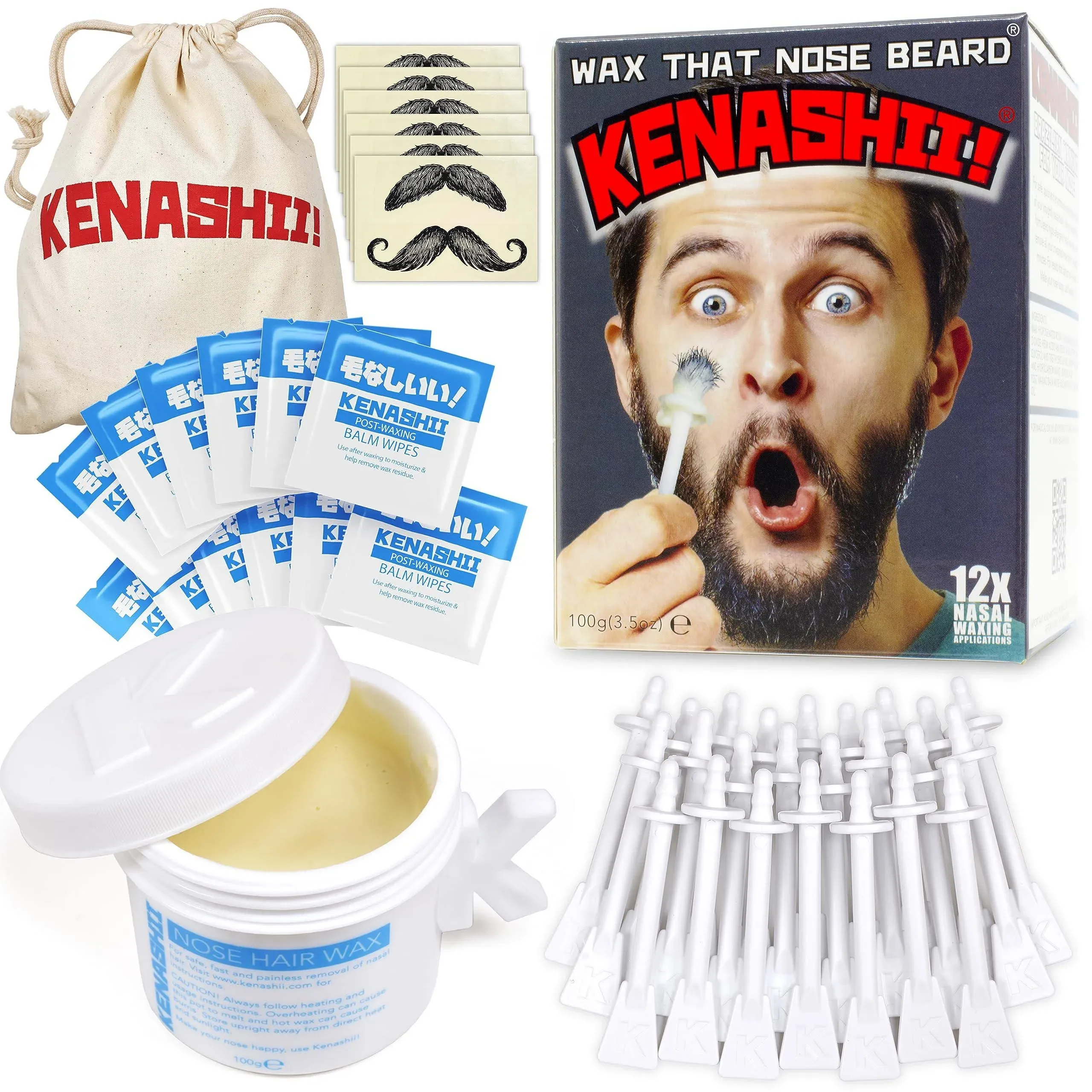 Nose Wax Kit, 100 G Wax, 24 Applicators. The Original and Best Nose Hair Removal Kit from Kenashii. Nose Waxing for Men and Women. 12 Applications,