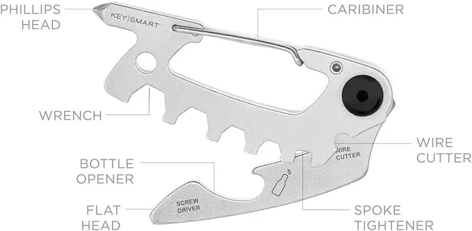 KeySmart AllTul Raptor - 6-in-1 Multi-Purpose Keychain Multitool with Bottle Opener, Wrench, Philips Head, Flat Head, Carabiner, and Steel Cutter Ideal Utility Tool for Camping, Fishing Etc.