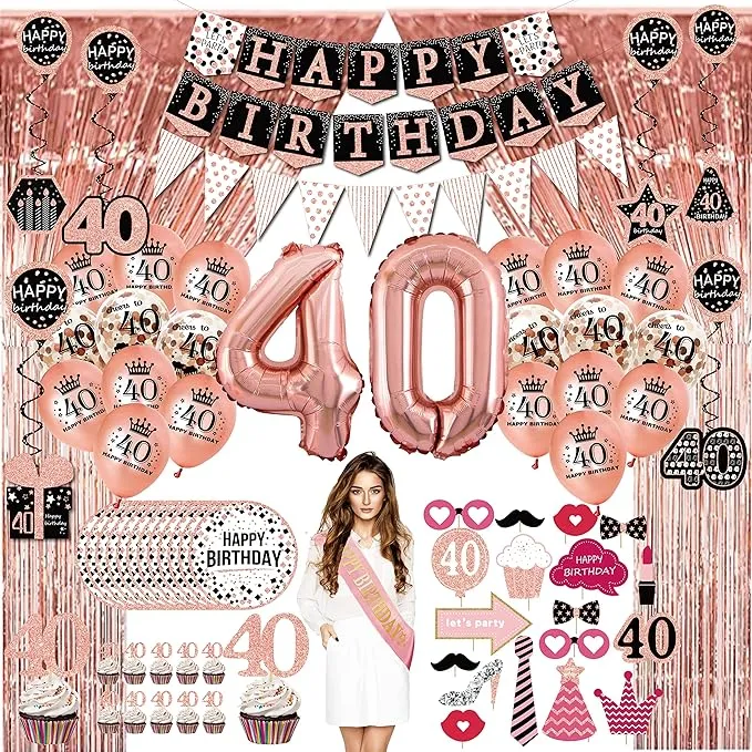 40th birthday decorations for women - (76pack) rose Birthday Box Rose Gold 