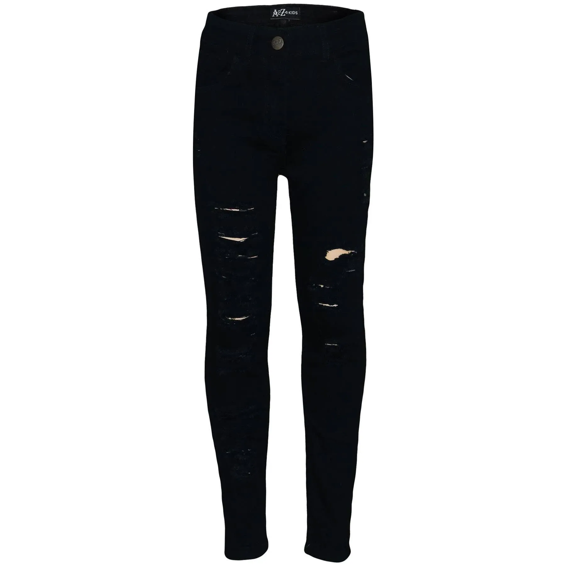 Kids Girls Stretchy Jeans Jet Black Denim Ripped Faded Fashion Skinny Jeggings