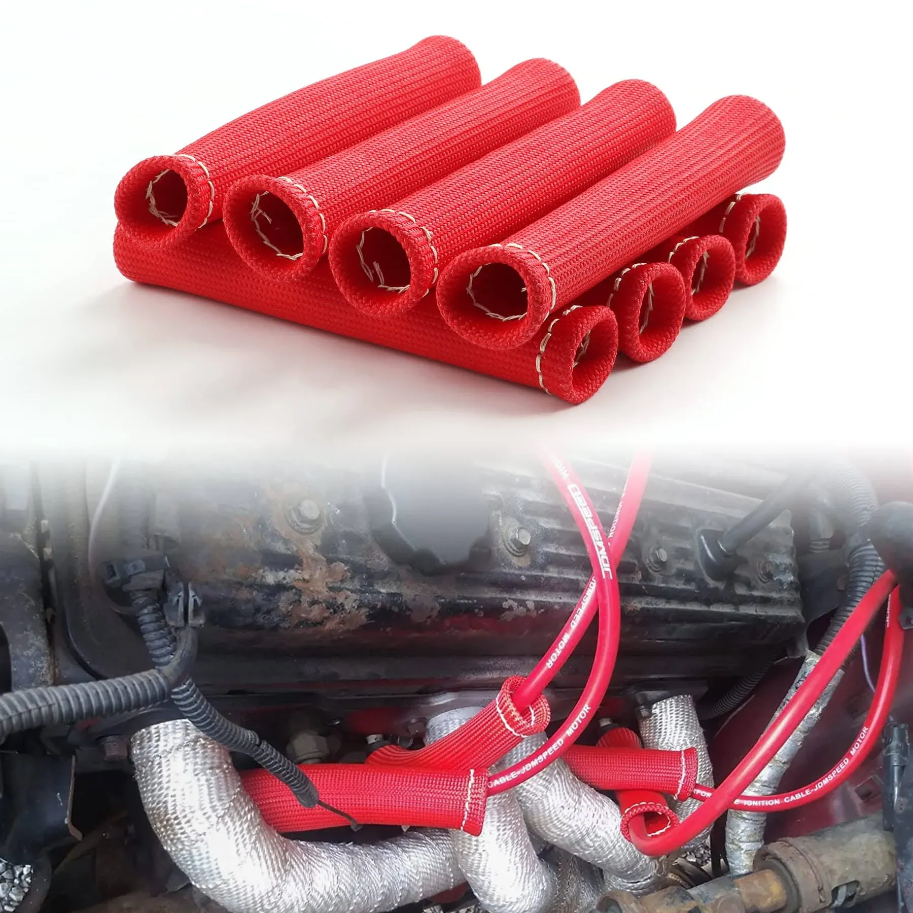 Jdmspeed 8 Red 1200Spark Plug Wire Boots Heat Shield Protector Sleeve SBC BBC 350 454