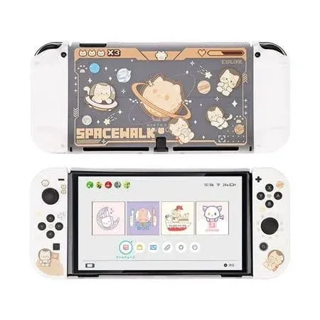 GeekShare Case for Nintendo Switch OLED, Anti-Scratch Case Cover for Nintendo Switch OLED and Joy Con-- Space Cat