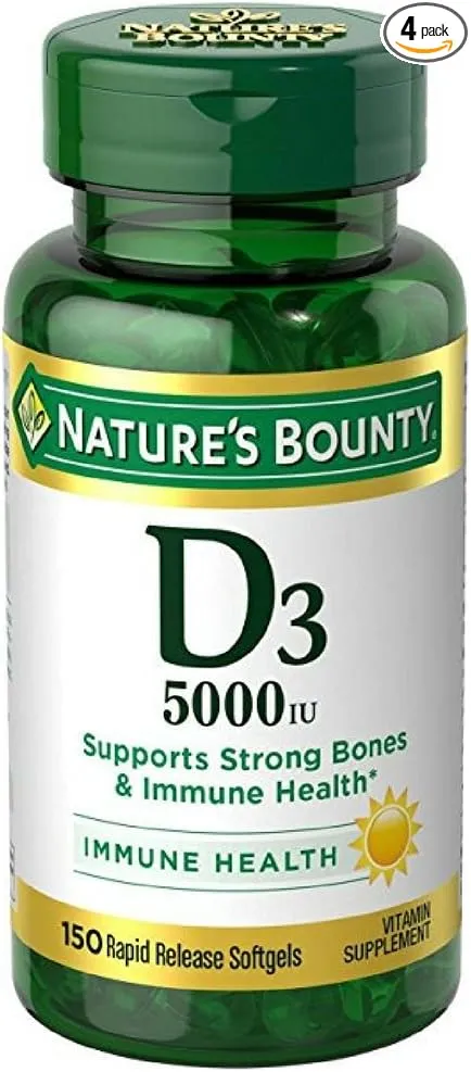 Nature's Bounty Vitamin D-5000 IU Softgels, Maximum Strength 100 ea (Pack of 4)