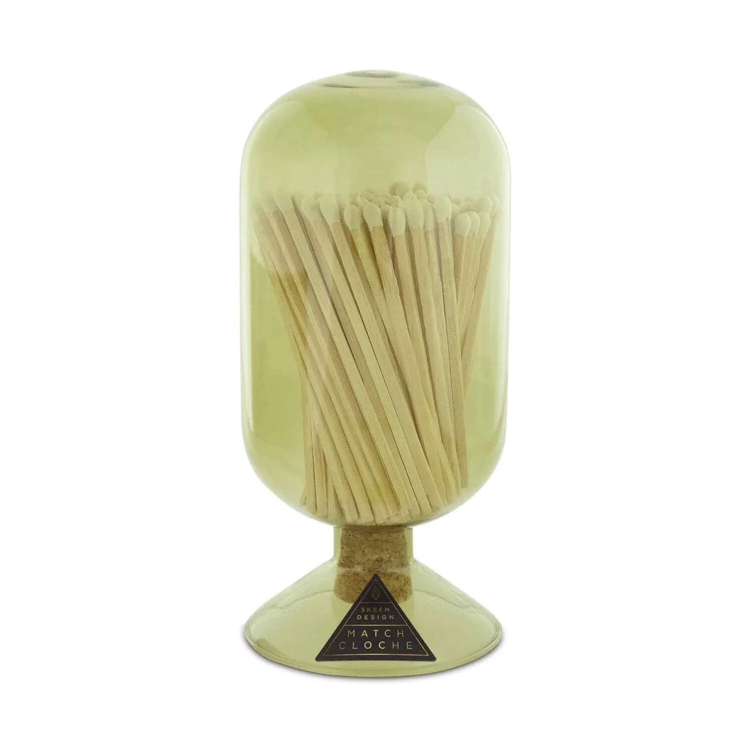 Skeem Glass Match Cloche with Striker - Moss - Includes 120 Small Match Sticks - Perfect Fireplace Decor, Decorative Matches for Candles