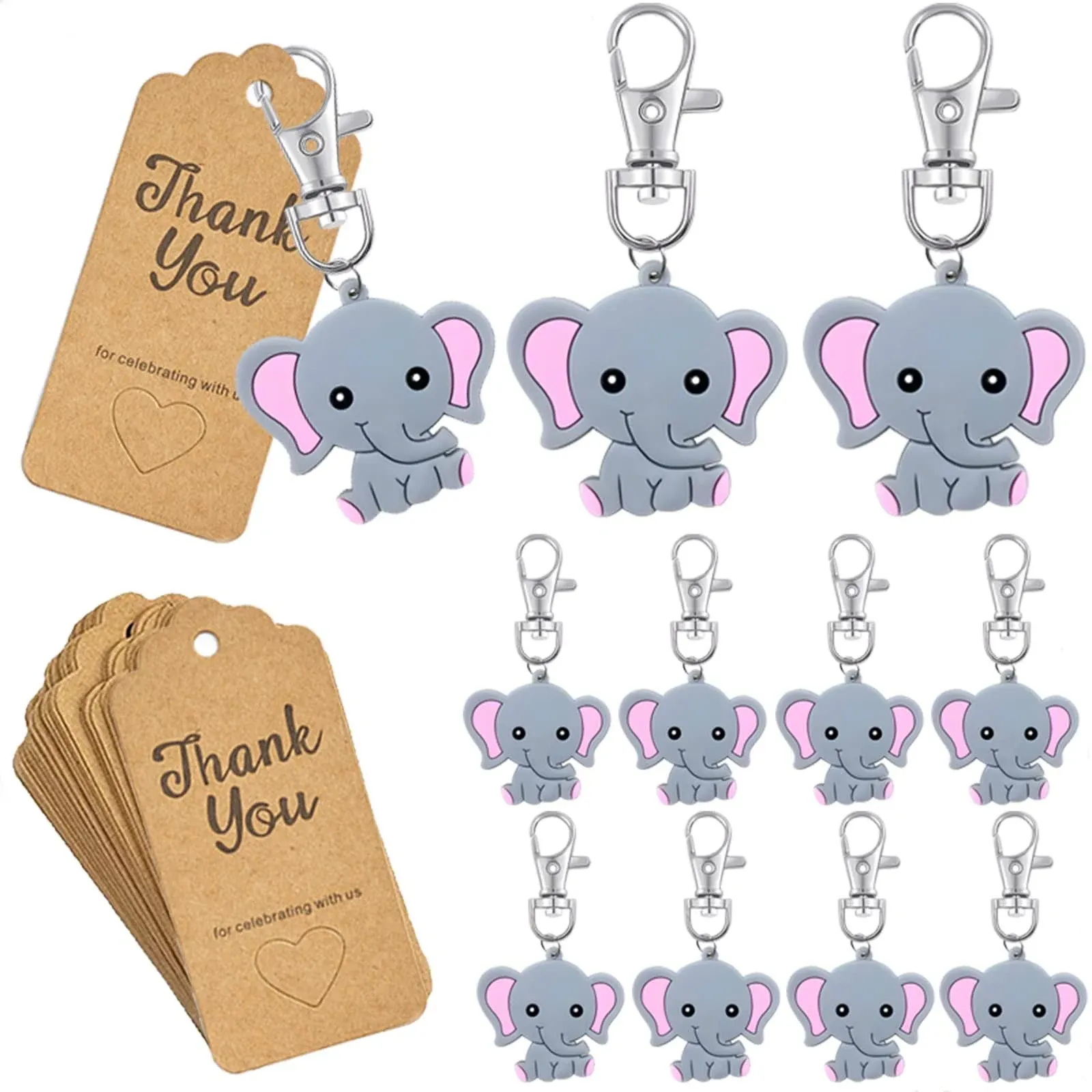 20 Pack Baby Shower Return Gifts for Guests Elephant Keychains Party Favors