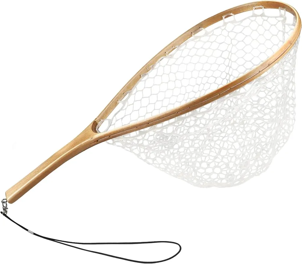 Fly Fishing Net Trout Net Rubber Mesh Wooden Landing Net Freshwater Kayak Flo...