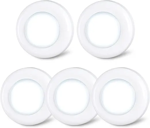STAR-SPANGLED Tap Light Push Lights Mini Night Touch Light LED Puck Lights Portable Under Cabinet Lighting Battery Operated Powered DIY Stick On Lights Closet Counter Kitchen Cool White 5Pack