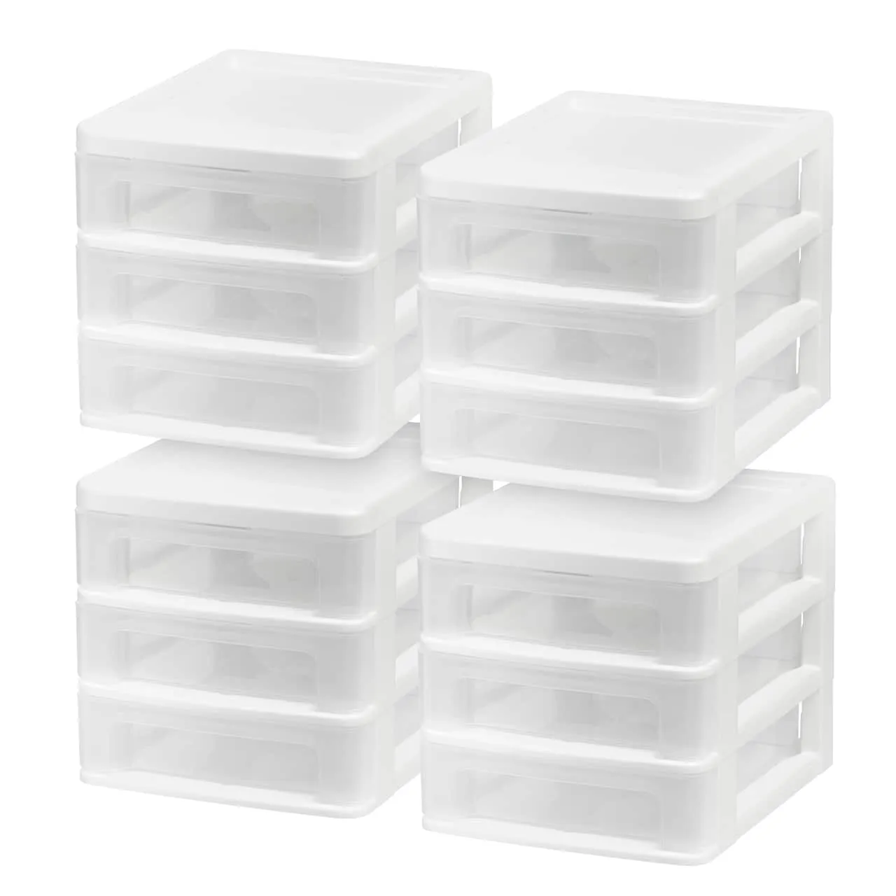 IRIS Compact Desktop 3-Drawer System, 4 Pack, White