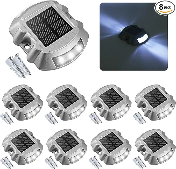 Solar Deck Lights Driveway Dock Lights, VOLISUN 8-Pack Led Wireless IP67 Waterproof Outdoor Warning Step Lights for Driveway Sidewalk Garden Pathway Yard(White)