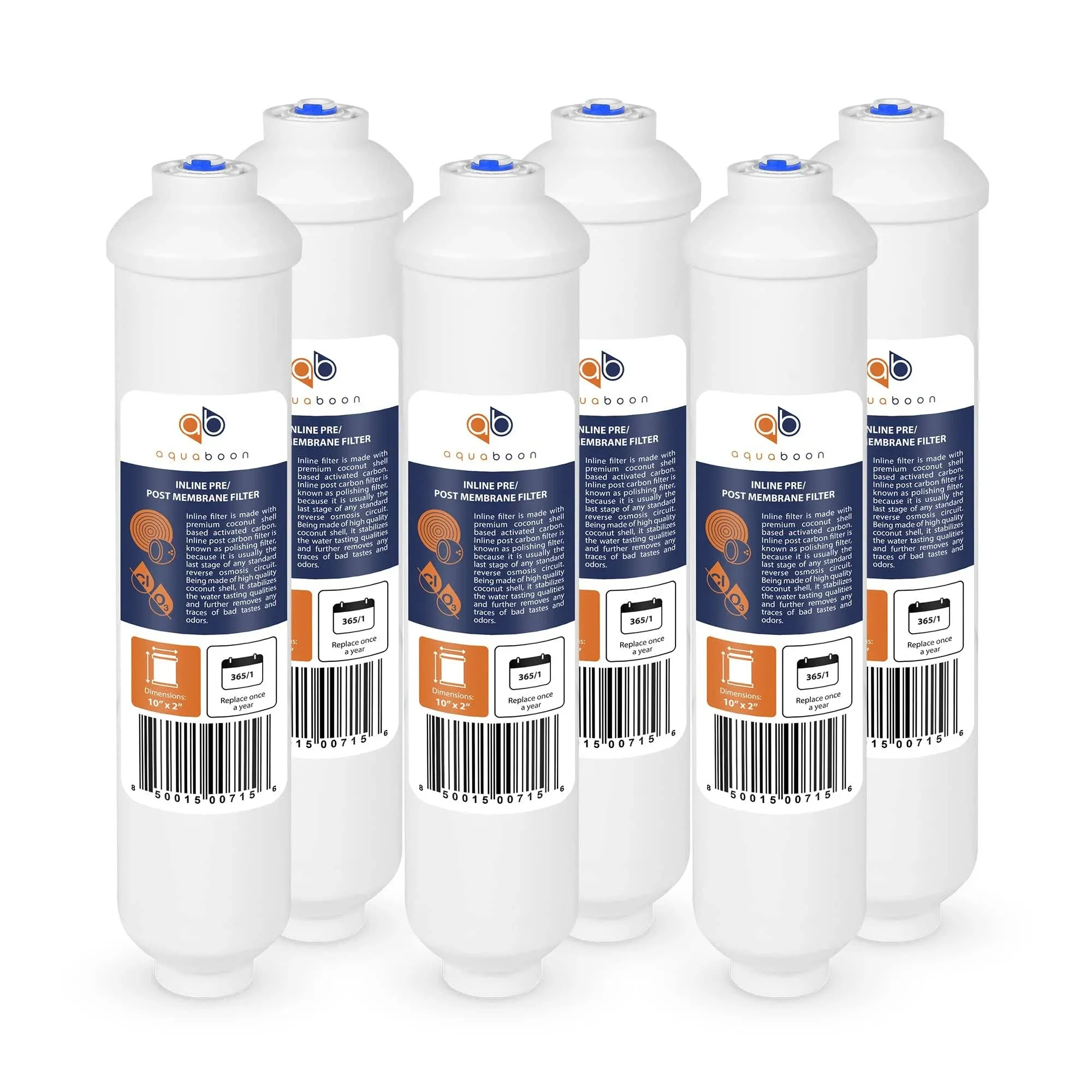 6 Pack Of T33 Compatible 10x2 Inch. Inline Pre/Post Membrane Filter Cartridge by Aquaboon (Quick Connect Fitting) AB-6T33Q