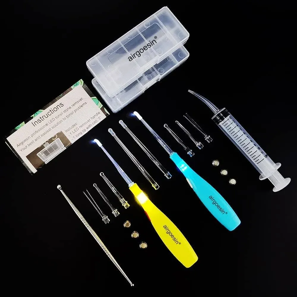 Airgoesin Longer Tips 2 Sets Tonsil Stone Remover Kit w/ LED Tool, Irrigation ...