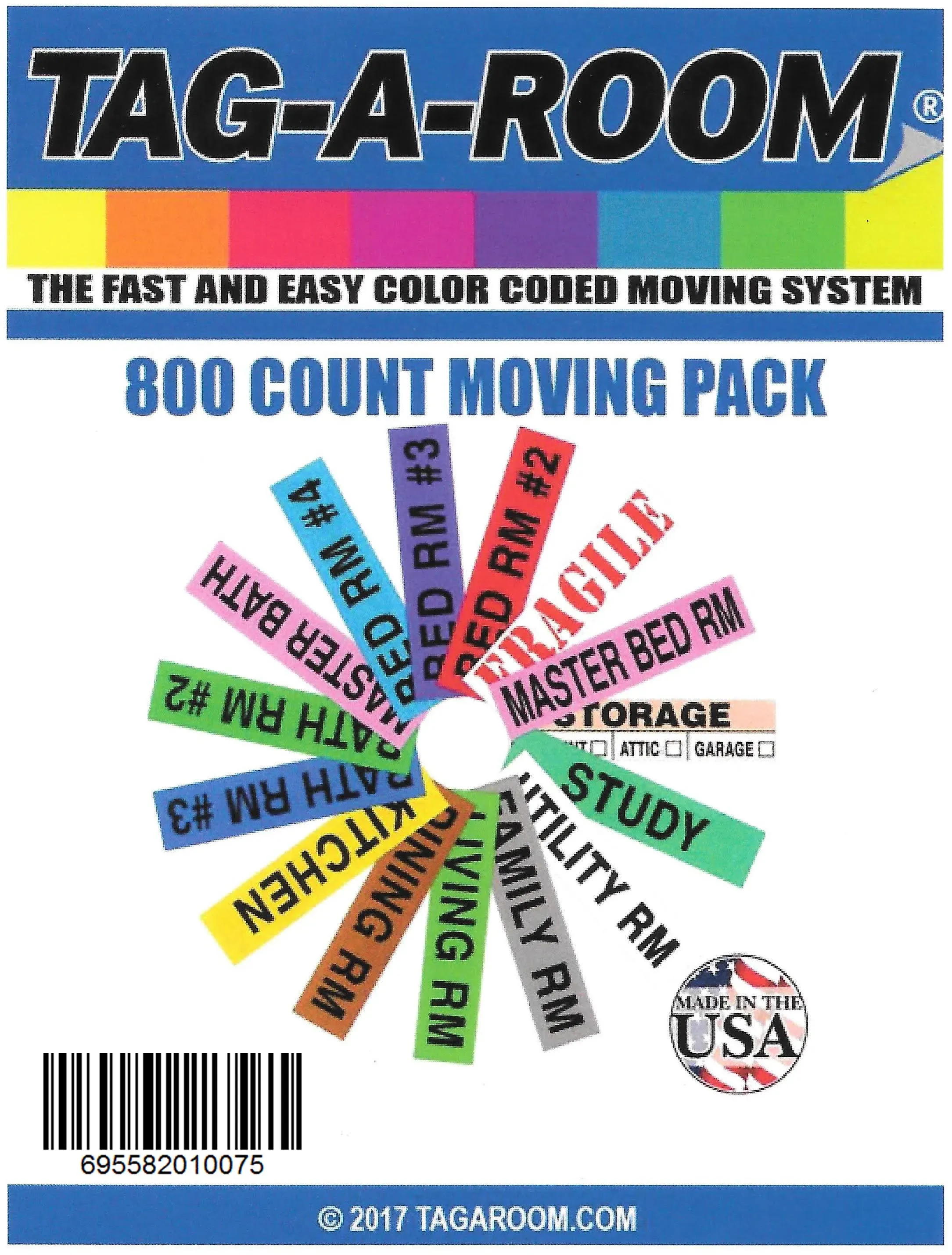 Tag-A-Room Moving Labels Color Coded 800 Count 3-4 Bedroom Home