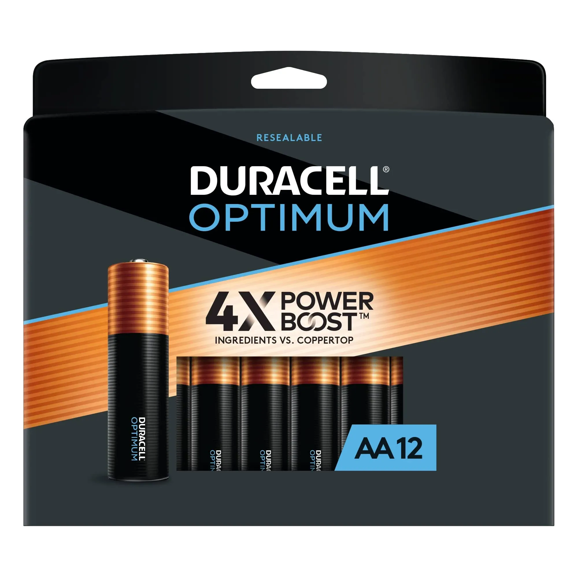 Duracell Optimum Batteries, Alkaline, AA, 1.5V - 12 batteries