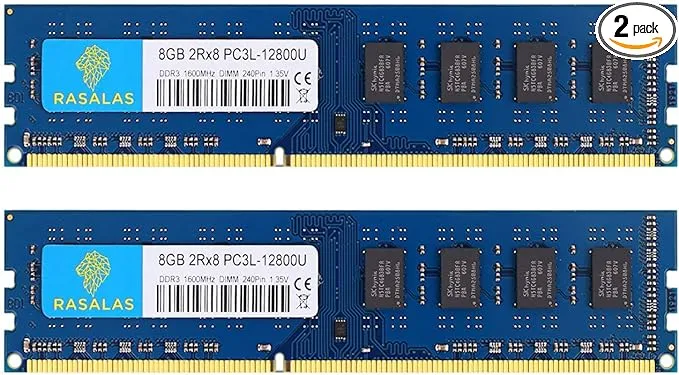 Rasalas 16GB Kit (2x8GB) DDR3L-1600 MHz PC3L-12800 UDIMM 2Rx8 1.35V 1.5V CL11 240PIN Dual Rank DIMM Non-ECC Unbuffered Intel AMD Desktop Memory Computer RAM Upgrade Modules