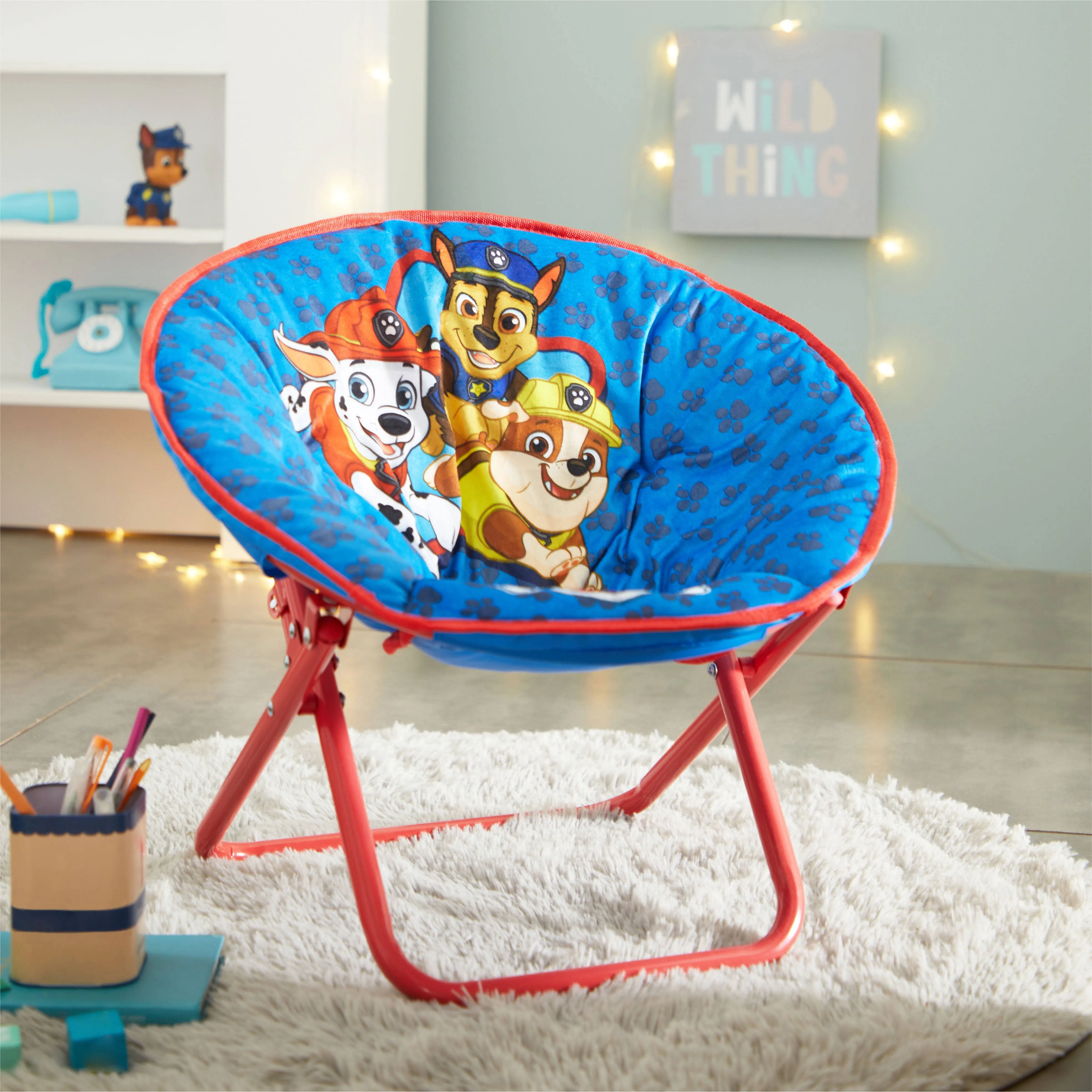 Paw Patrol 19&#034; Toddler Mini Saucer Chair, Blue Polyester