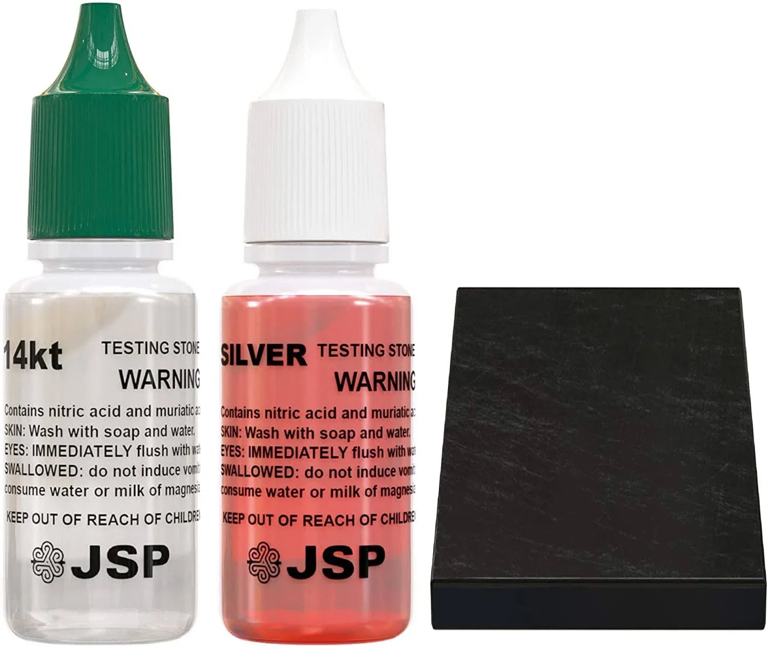 JSP Silver & 14K Gold Jewelry Acid Test Apprail Kit Detect 999 925 Sterling Solution with GTE Scratch Stone for Precious Metals