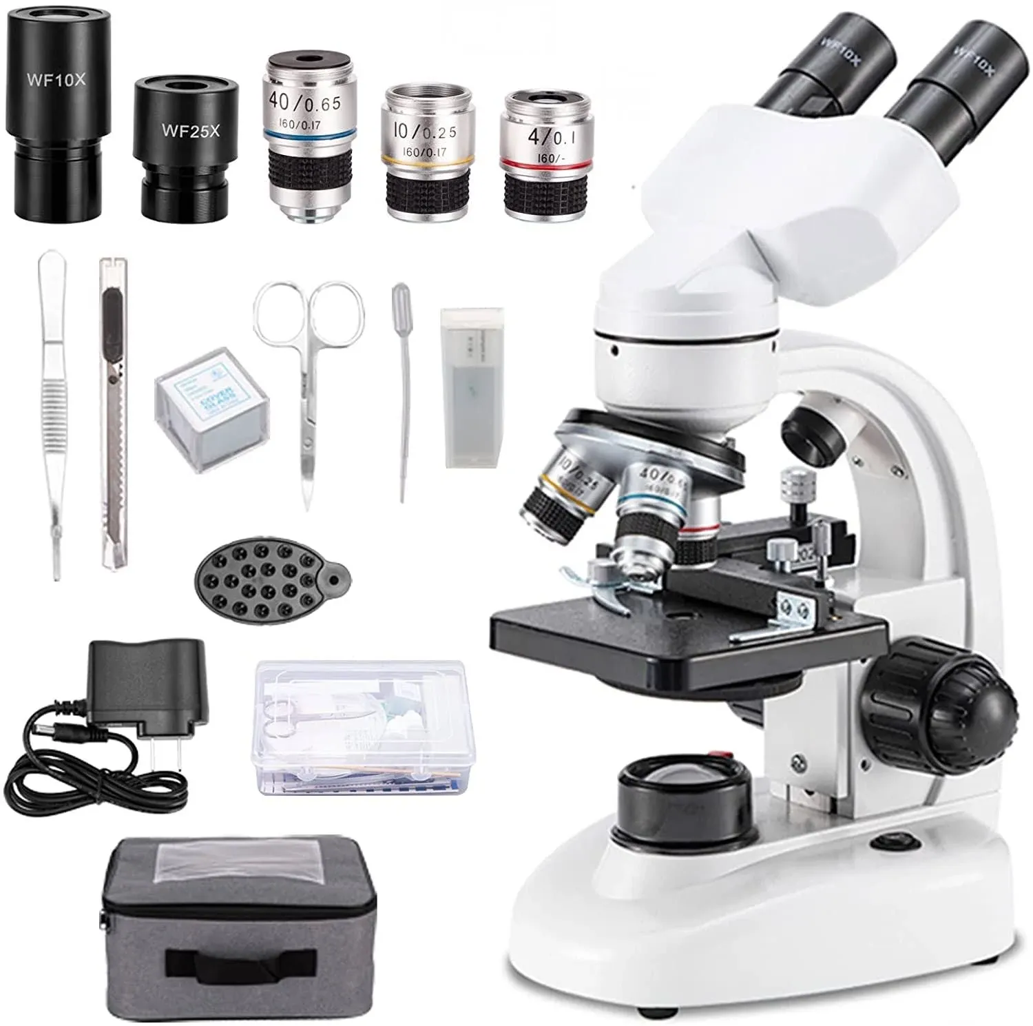 Compound Binocular Microscope, WF10x and WF25x Eyepieces,40X-2000X Magnification, LED Illumination Two-Layer Mechanical Stage…