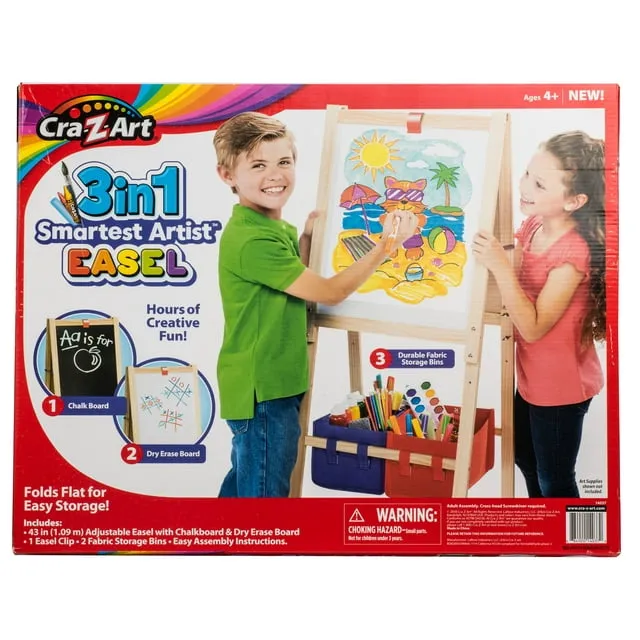 Cra-Z-Art 3-in-1 Smartest Artist Standing Easel- Chalk Board, Dry Erase Board and Storage