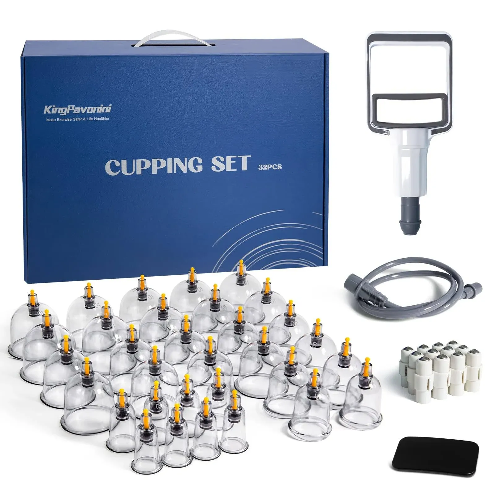 KingPavonini 32 Cups Cupping Therapy Set, Professional Chinese Cupping Set with Magnetics, Portable Vacuum Cupping for Cellulite Reduction, Pain Relief and Blood Circulation