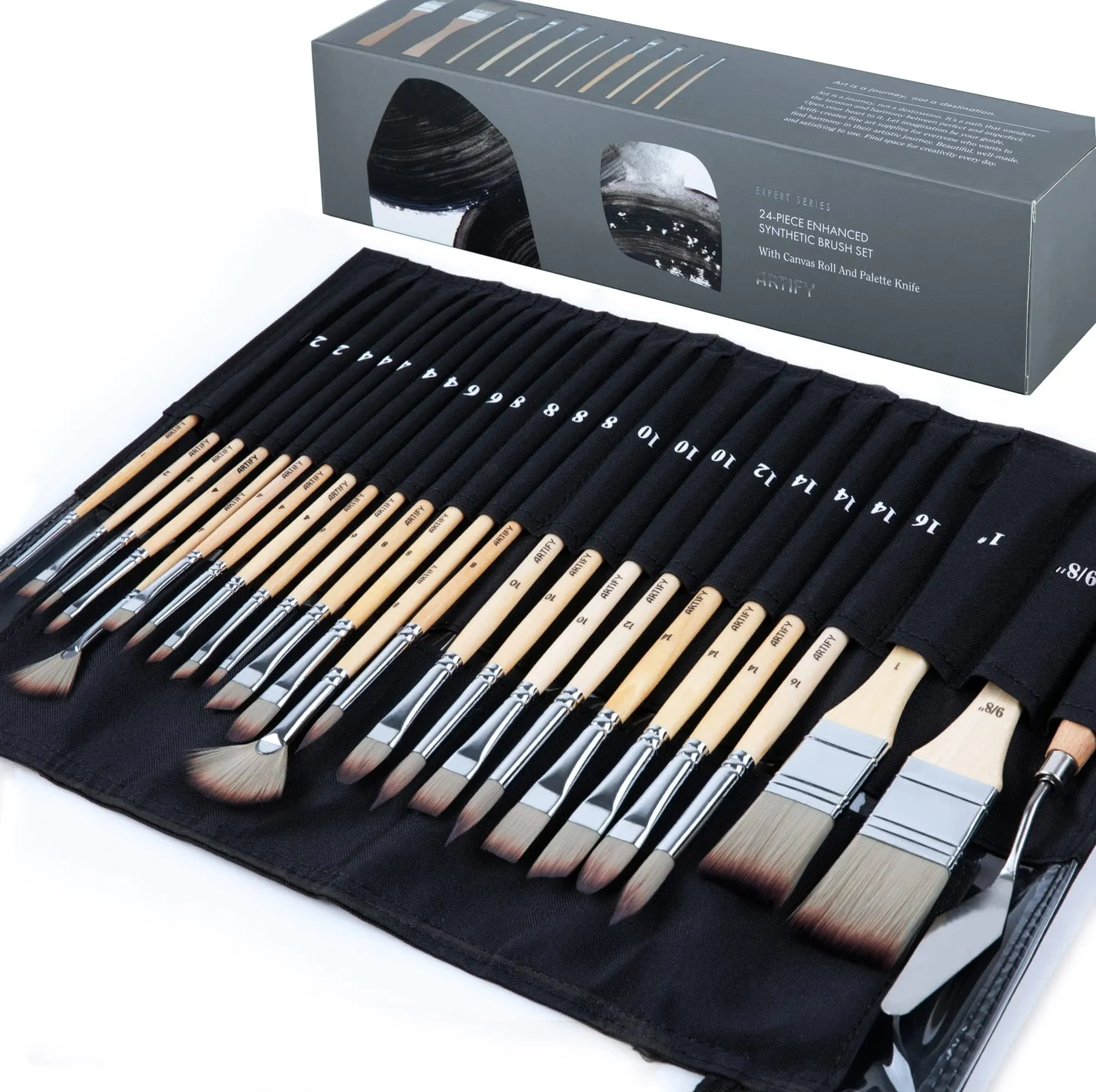 24 Pieces Paint Brush Set, Expert Series, Enhanced Synthetic Brush Set with C...