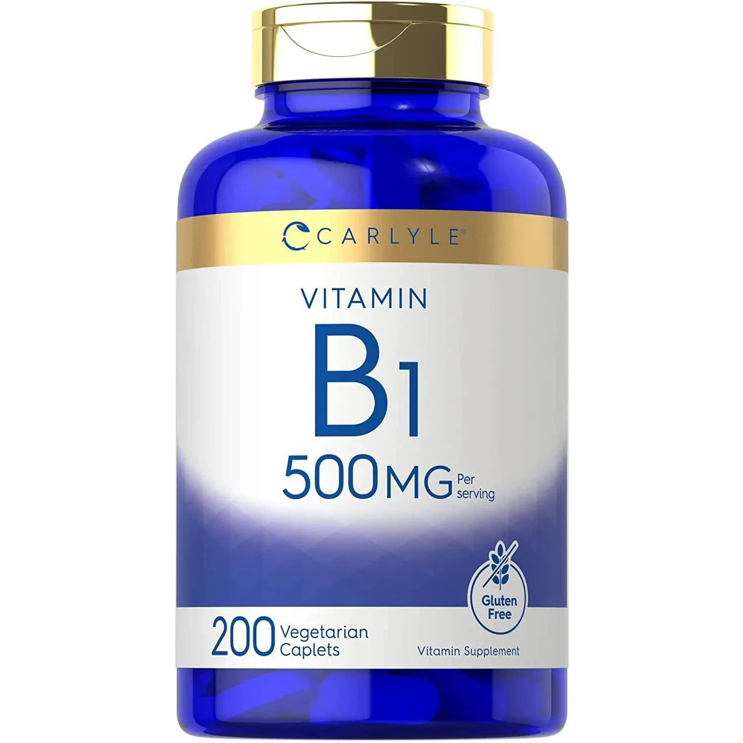 Vitamin B1 Thiamine 500mg | 200 Vegetarian Caplets | Non-GMO | by Carlyle