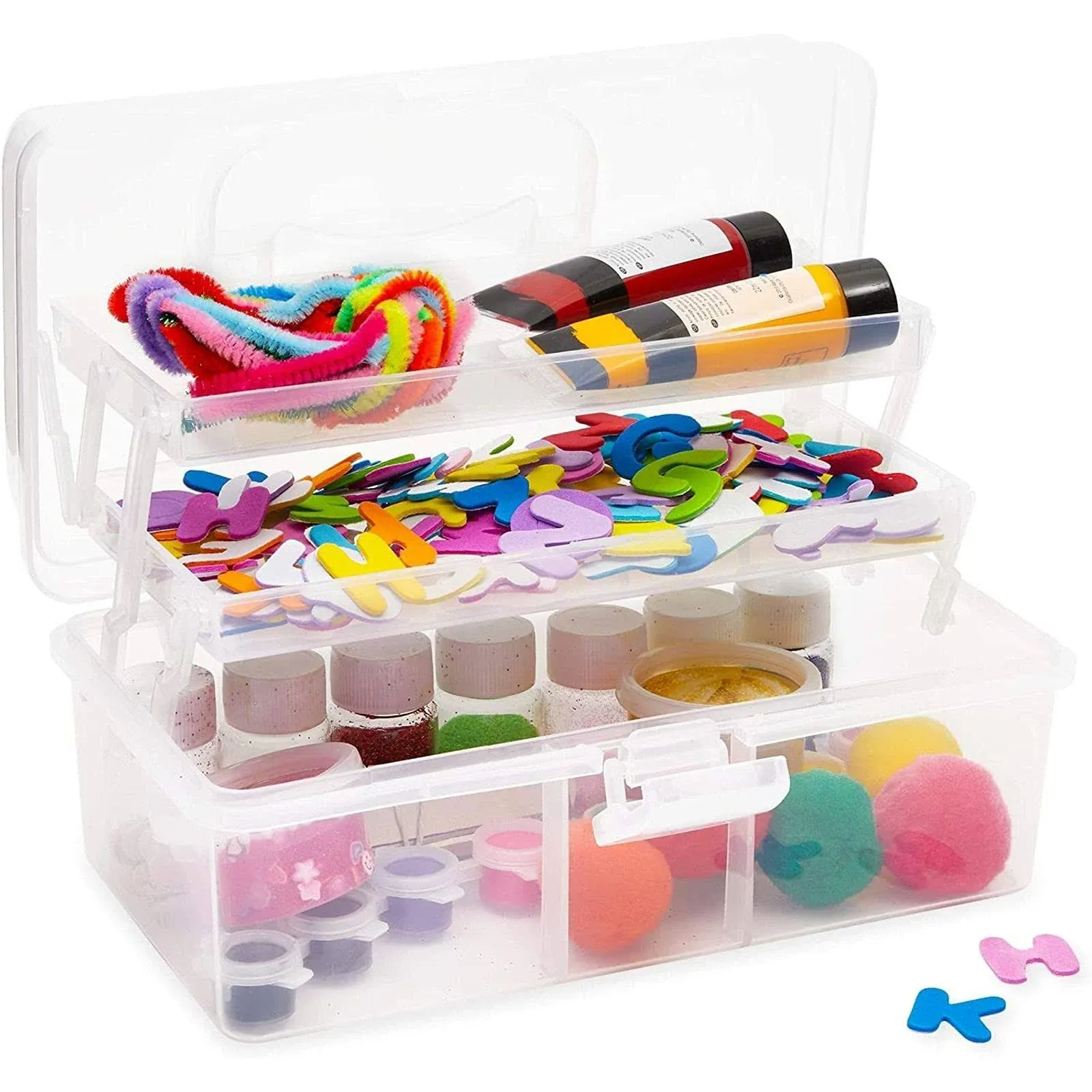 Art and Craft Supply Case, Clear Storage Art Tool Box, Organizer with 2 Trays (9 ...