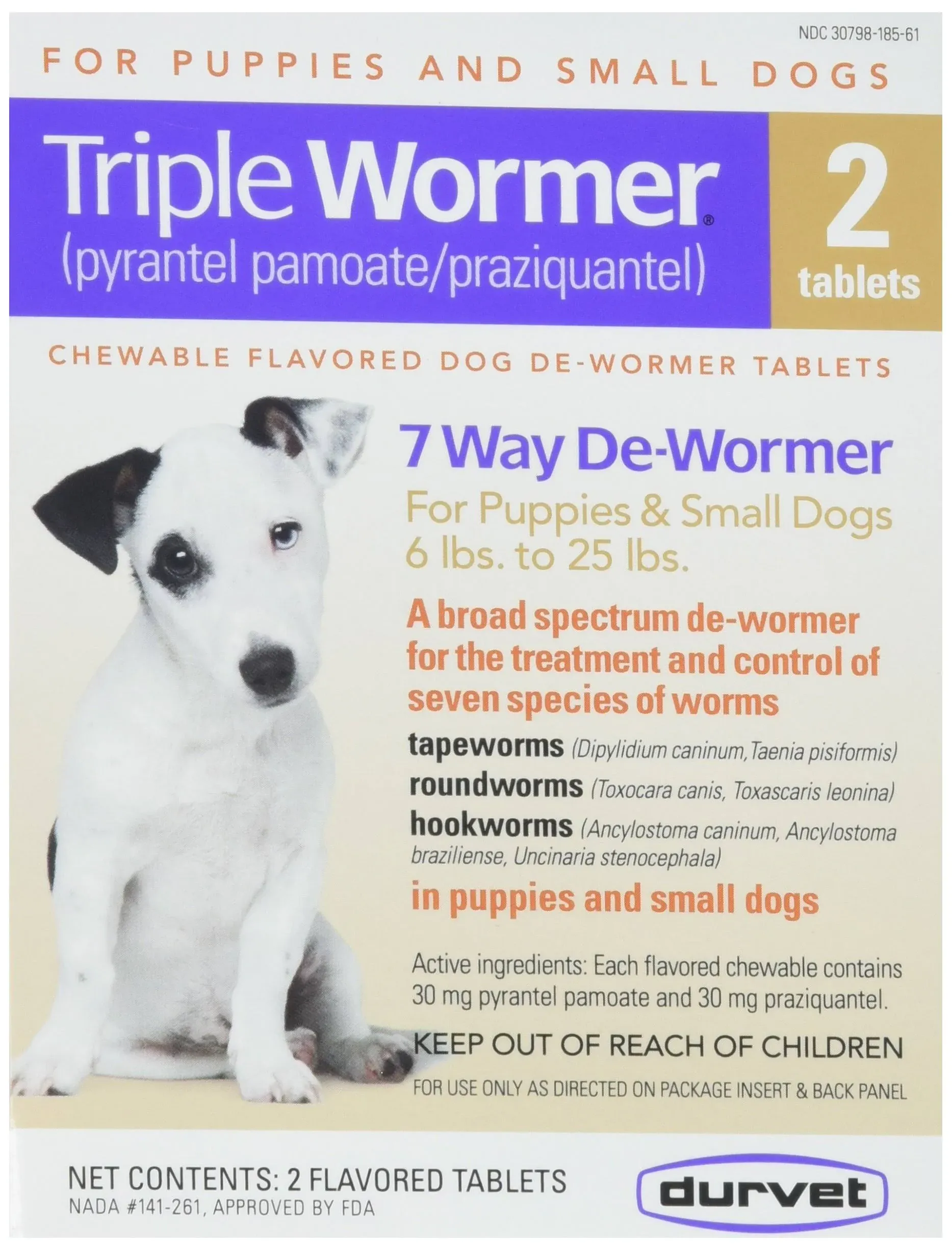 Durvet Durvet Triple Wormer Dog Dewormer Puppy/Small Dogs, 2 Tablets