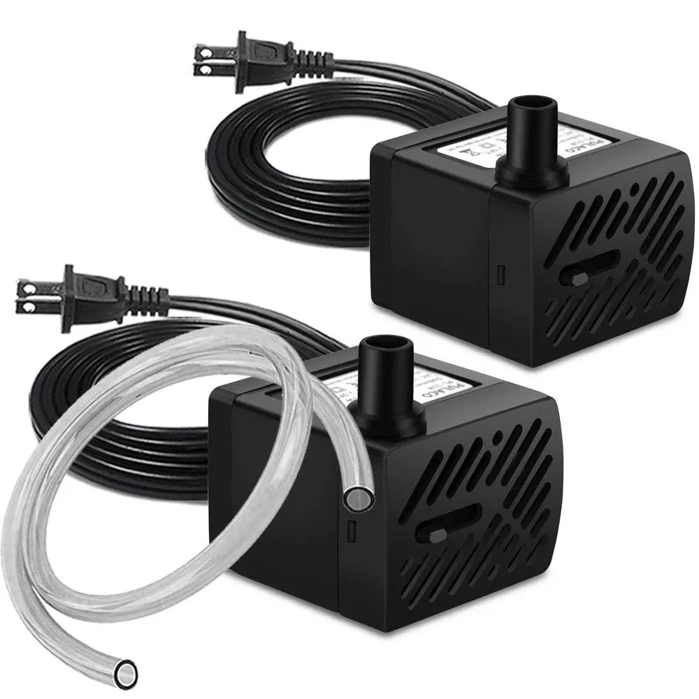 PULACO 2pcs Mini Fountain Pump ( 50gph 3W) Ultra Quiet Submersible Water Pump for ...