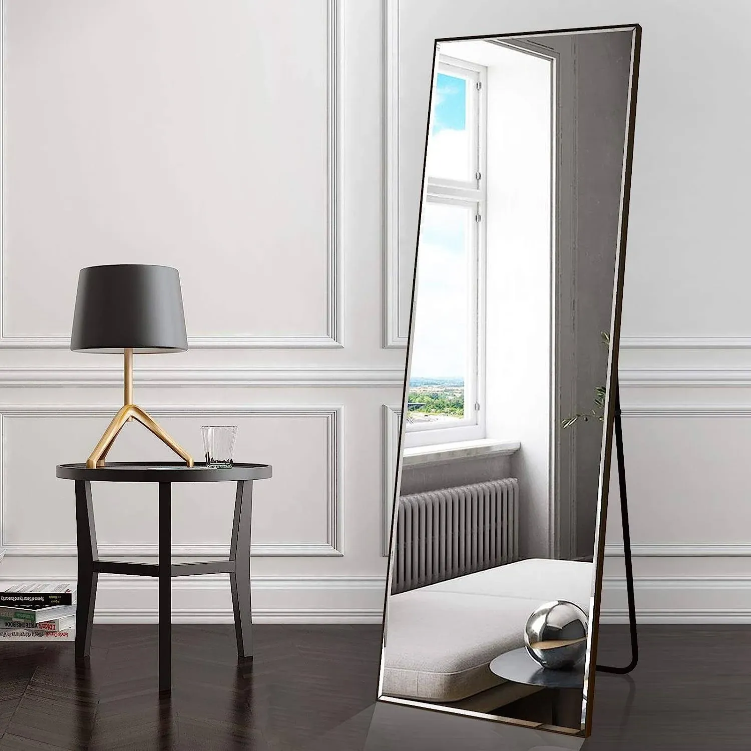 BEAUTYPEAK Arched Full Length Floor Mirror 64&#034;x21.1&#034;, Full Body Standing Black