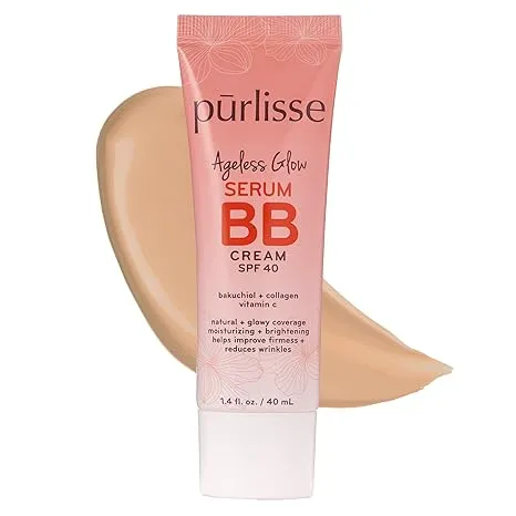 purlisse Ageless Glow Serum BB Cream SPF 40 : Clean & Cruelty-Free, Full & Flawless Coverage, Hydrates with Collagen | Deep 1.4oz