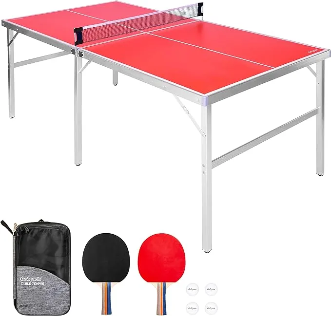 GoSports Mid-Size Table Tennis Game Set - Indoor/Outdoor Portable Table Tennis Game with Net, 2 Table Tennis Paddles and 4 Balls